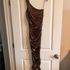 Fashion Nova Brown Ruched One-Shoulder Bodycon Dress